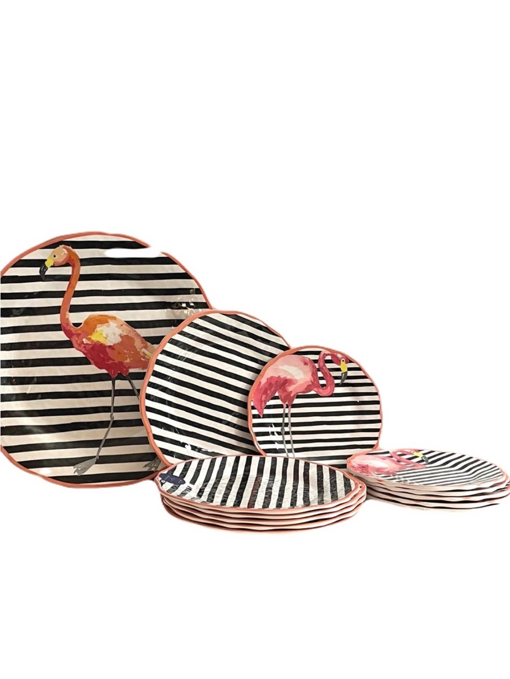 Pink Flamingo Melamine Dinner Plate Set